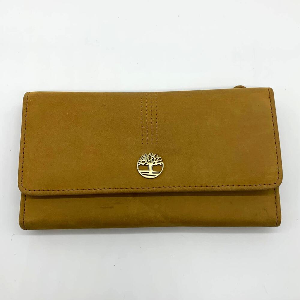 Timberland Leather Long Wallet Women Yellow Snap Enclosure